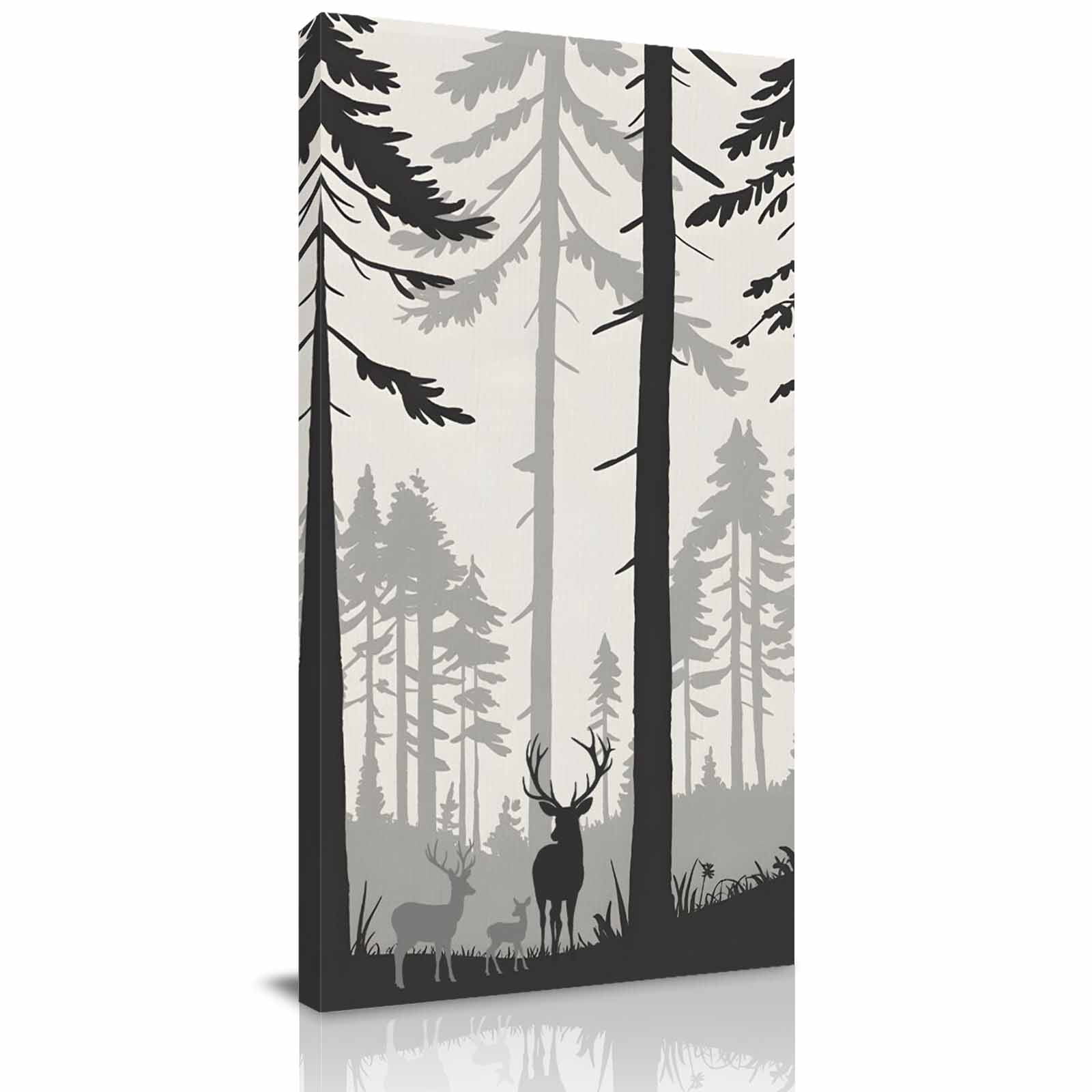 Canvas Wall Art Misty Forest Framed Canvas Prints for Bedroom Dining Room Pine Trees Elk Vintage Pastoral Gray Oversized Gallery Wrapped Wall Decor for Home Office Gifts 20 x40 Ship Next Day