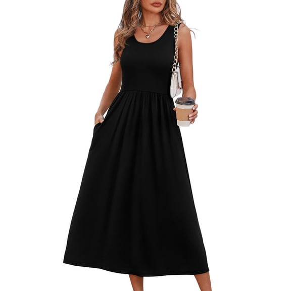 Wiholl Summer Dresses for Women Flowy Casual Midi Dress Beach Vacation Sundresses with Pockets