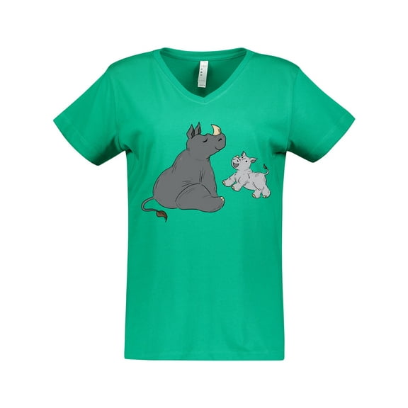 Inktastic Cute Rhinos Women's V-Neck T-Shirt