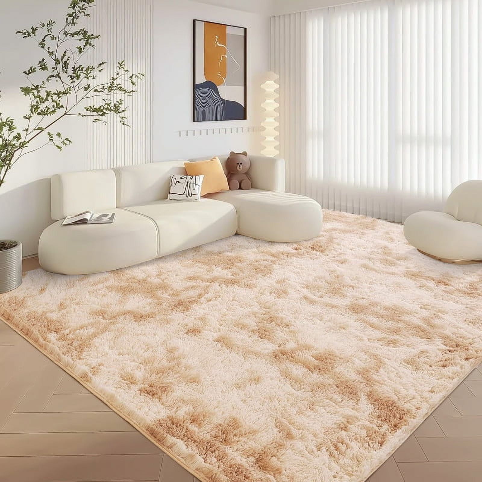 Cozydesg Soft Fluffy Modern Camel Area Rug 8ft x 10ft