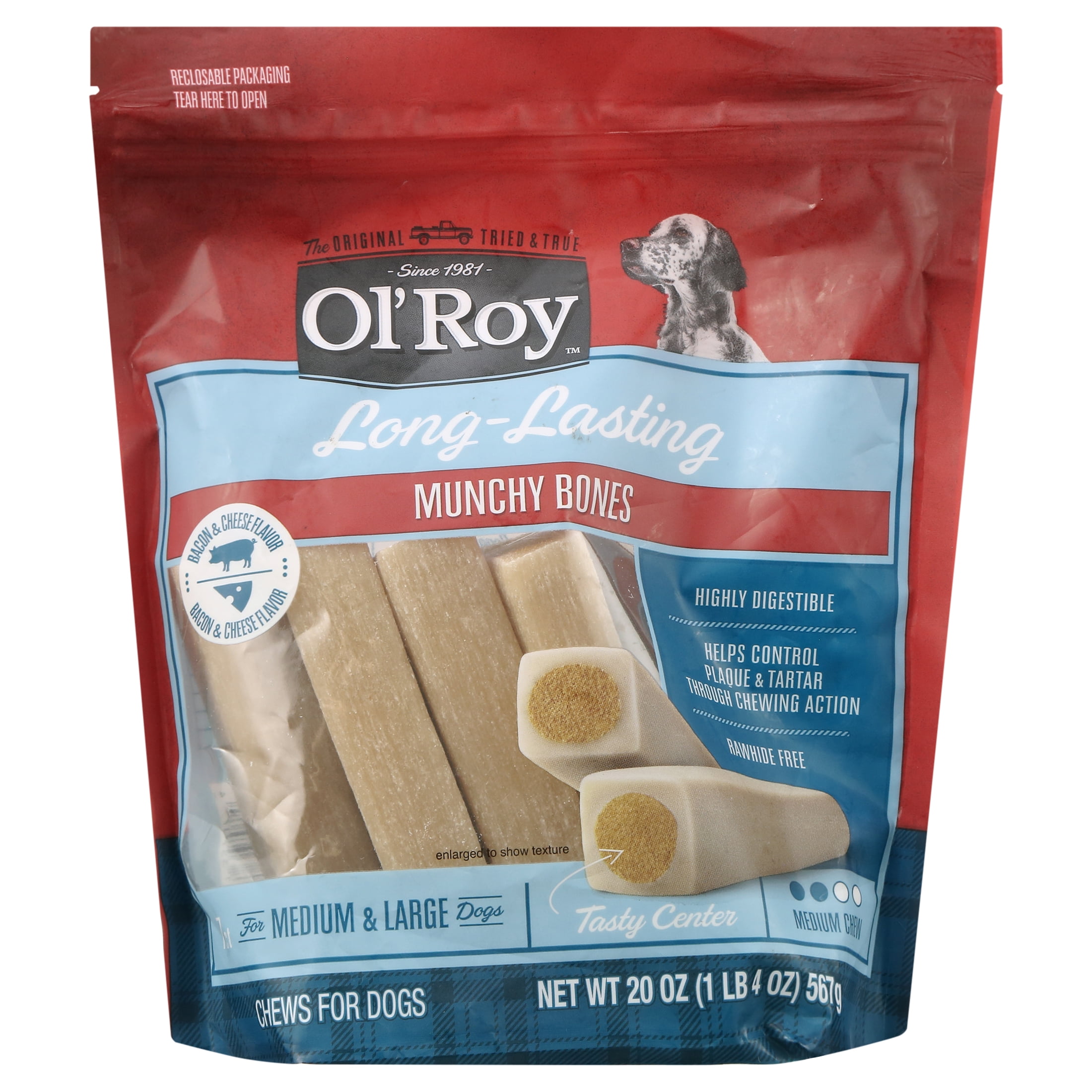 (10 pack) Ol' Roy Munchy Bone Dog Treats, Bacon and Cheese Flavor, 20 oz, 7 Count