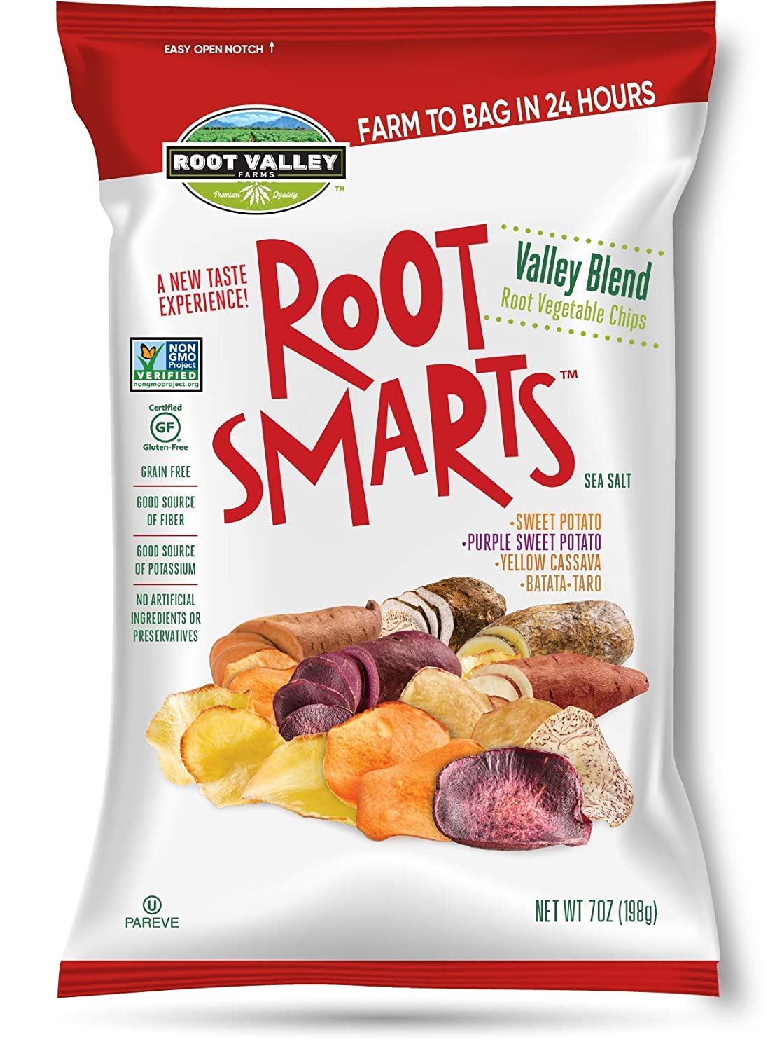 Root Smarts Valley Blend Root Vegetable Chips Sweet Potato, Purple Sweet Potato and Yellow