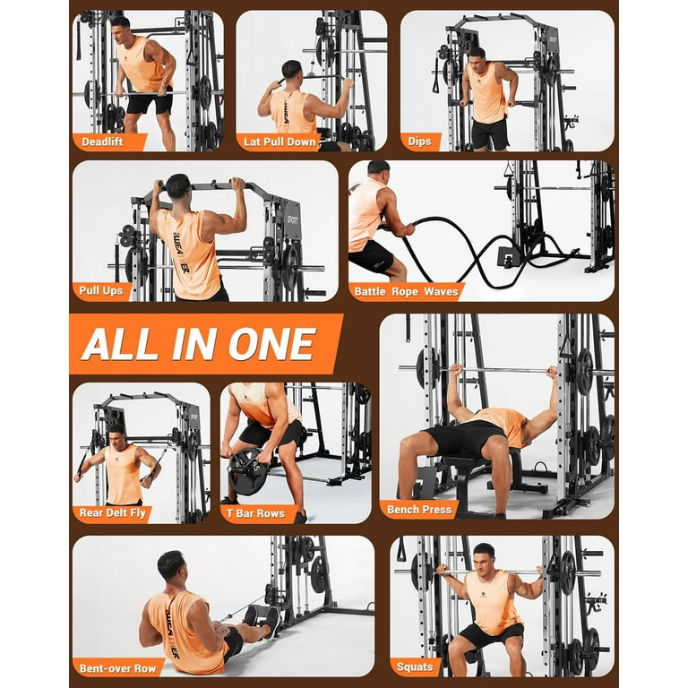 JoanKaren Pro Smith Machine with Bench,2200lbs Squat Rack with