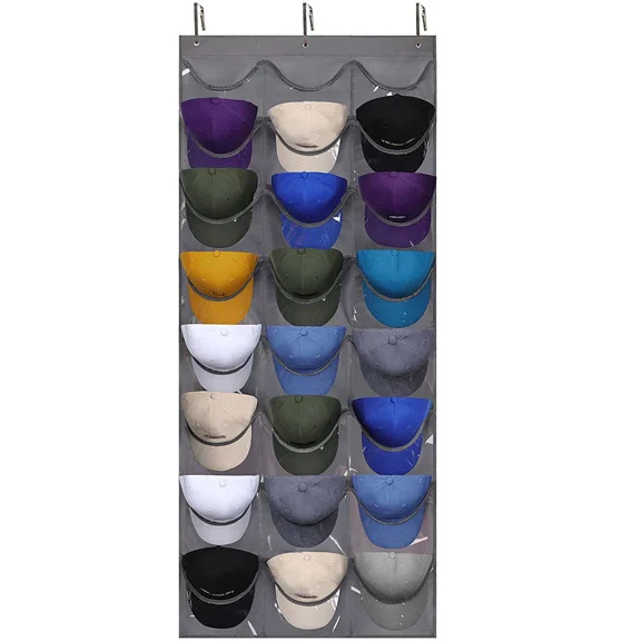 24 Pockets Hat Rack Organizer Baseball Caps Wall Door Hanging Visible Hat Holder