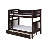 Santa Fe Mission Tall Bunk Bed Twin over Twin - Attached Ladder - Multiple Finishes - with Twin Size Under Bed Trundle