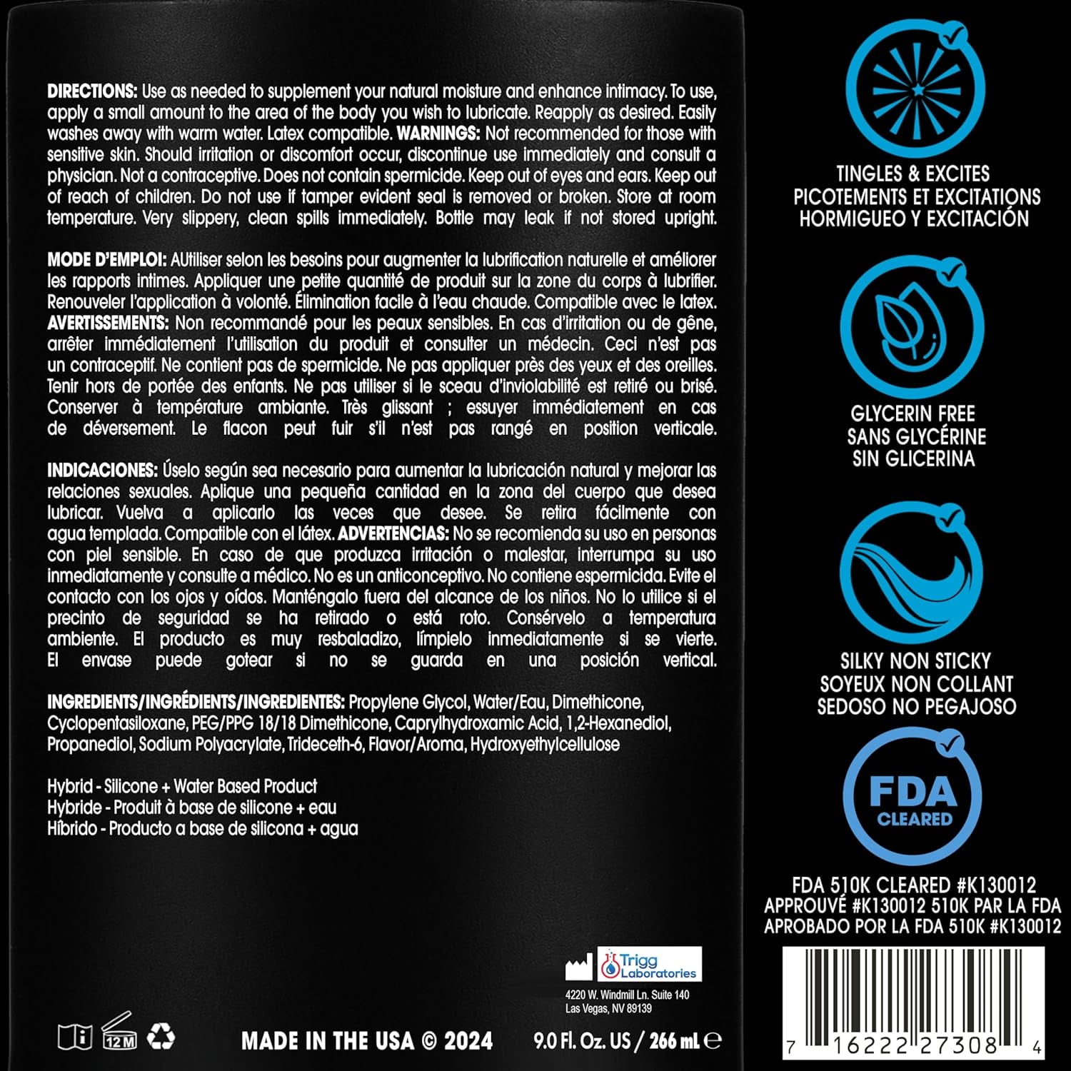 Wet Cool Tingling Hybrid Silicone & Water Blend Based Lube, Long Lasting Luxury Personal Lubricant, 3.1oz