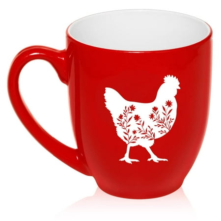 

Floral Chicken Ceramic Coffee Mug Tea Cup Gift for Her Women Daughter Mom Wife Girlfriend Family Coworker Sister Grandma Friend Housewarming Birthday Anniversary Cute (16oz Red)