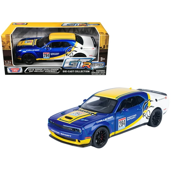 2018 Dodge Challenger SRT Hellcat Widebody #284 Blue Met & White w/Graphics "GT Racing" 1/24 Die Cast Model Car by Motormax