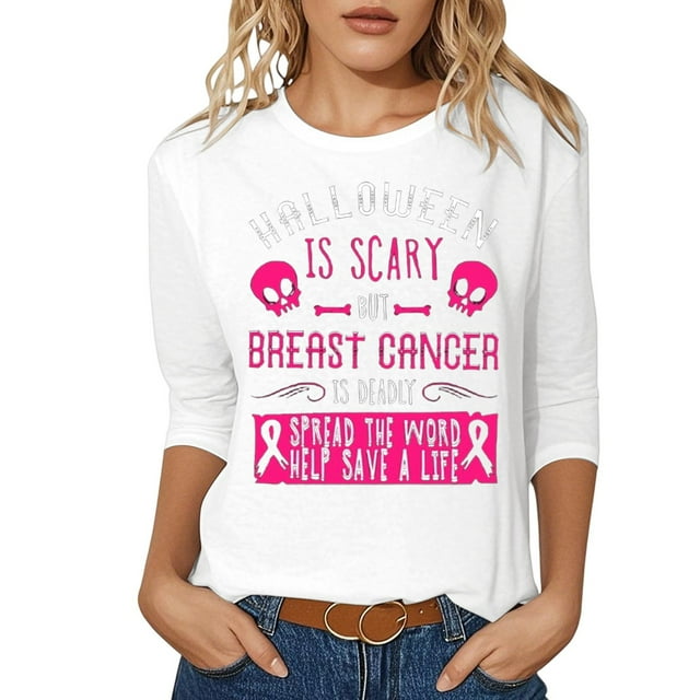 Fgnfyis T-Shirts pour Femmes T-Shirt Graphique Élégant de Sensibilisation au Cancer pour un Usage Quotidien Décontracté Haut à Col Rond Confortable avec Imprimé Inspirant pour le Printemps et l'Été Hauts pour Femmes Blanc G