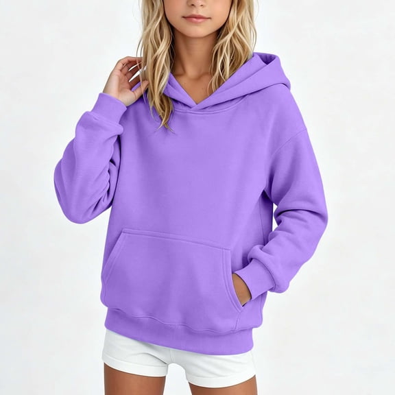 Tdoqot Girls Cotton Hoodies- Casual Long Sleeve Soft Fashion Kids Pullover Sweatshirt Purple Size 8
