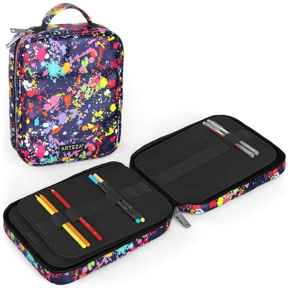 Arteza Pencil Case Art Supply Set, Paint Splatter Pattern - 64 Slots