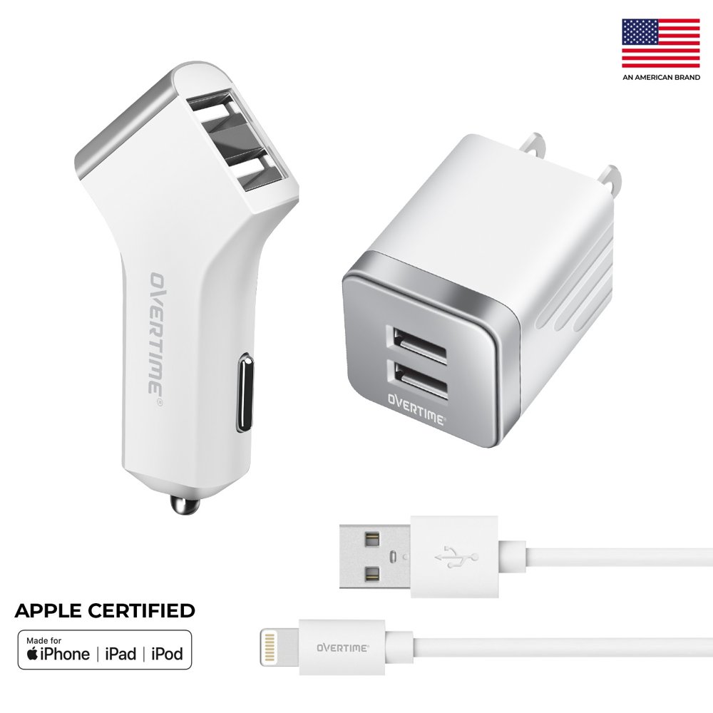 Overtime Dual iPhone Car Charger Set 4Ft Apple MFI Certified
