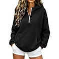 thumbnail image 2 of Half Zipper Women's Hoodie Womens Sweatshirts Trendy Mama Sweatshirts for Women Soft Hoodie Loungewear Sweatshirt Women Womens Sweatshirts No Hood Warm Hoodies，Black4，S, 2 of 6