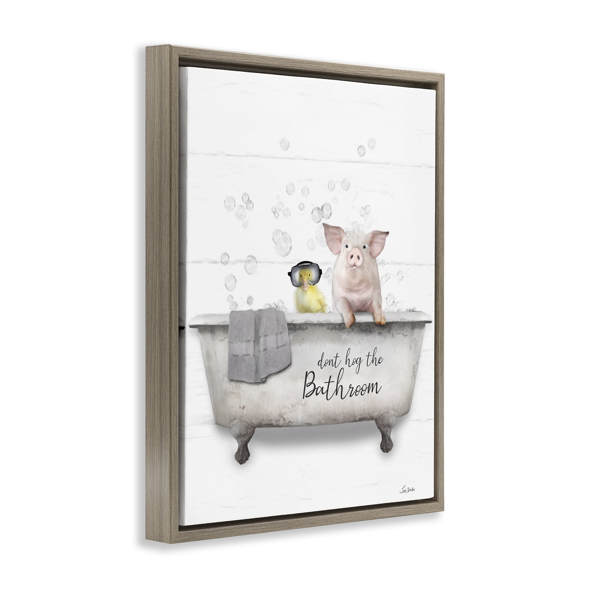 Stupell Industries Don't Hog Bathroom Typography Painting Brown Floater Framed Canvas Art Print Wall Art, 17 x 21