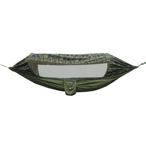 Hamaca con Mosquitera de Nylon Portable 290x140cm Resistencia Camara de Camuflaje para Viaje Camping Picnic Camo verde