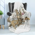 thumbnail image 4 of Modern Soft Flannel Fleece Throw Blanket, Painting Sketchy Like Design with Street View Houses Wires Artwork Print, Cozy Plush for Indoor and Outdoor Use, 60" x 80", Multicolor, by Ambesonne, 4 of 5