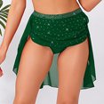thumbnail image 3 of inlzdz Womens Modern Dance Skirt High Waist Sparkly Rhinestone Irregular Hem Dancewear for Competition Dark Green XL, 3 of 5