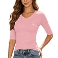 thumbnail image 2 of TGSLY Half Sleeve Tops for Women Lightweight Soft V Neck Side Ruched Waist Blouses Slim Fit Dressy Casual Solid Color Basic Shirts XXL, 2 of 9