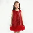 thumbnail image 2 of mgoYE Sequin Dress for Girls Toddler Girls Sequin Dress Sparkly Gown Party Dresses Little Kids A-Line Velvet Dress(Red,5-6 Years), 2 of 9