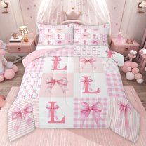 Castle Fairy Cute Bowtie Personalized Alphabet L Twin Comforter Sets,Dreamy Bedding Set