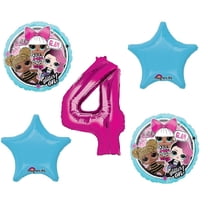 L.O.L. Balloon Bouquet 4th Birthday Party Hot Pink Number 4 Jumbo 5 Piece Balloons Set