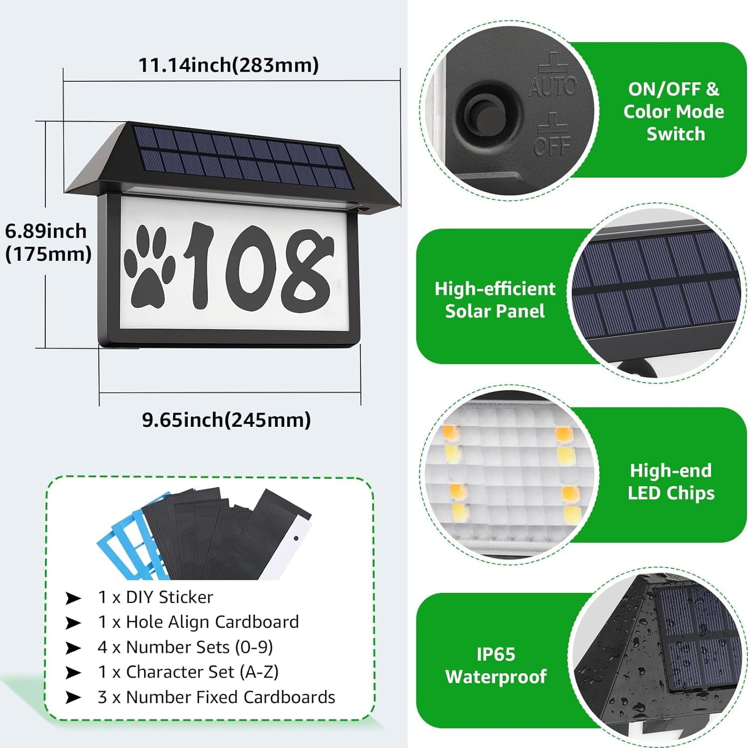 Solar Address Sign, Lighted Address Plaque Outdoor Waterproof, Illuminated Address Numbers, House Numbers for Outside