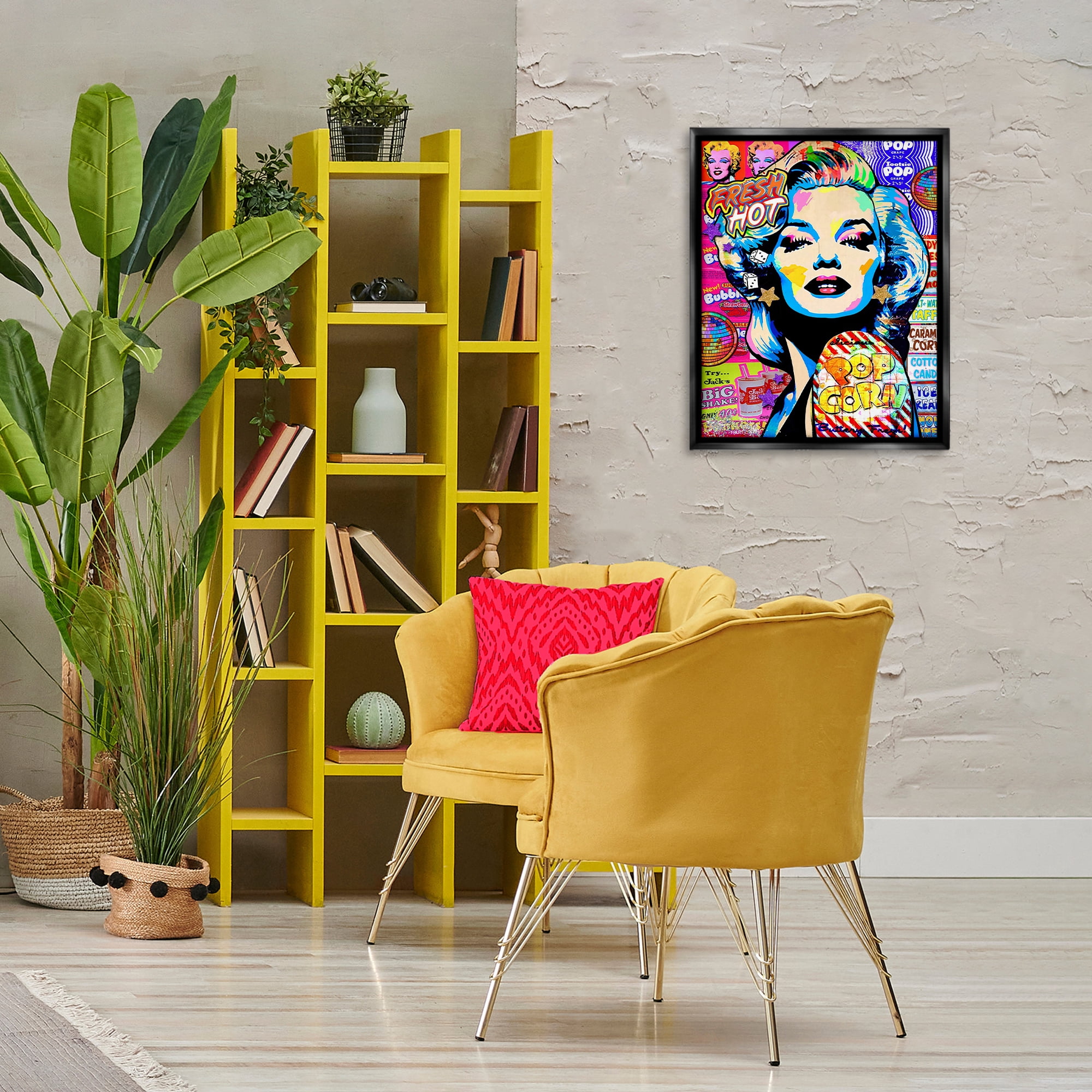 Stupell Industries Groovy Pop Style Marilyn Abstract Painting Black Floater Framed Canvas Art Print Wall Art, 17 x 21