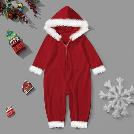 

Sixuan Christmas Pajamas for Family Red Family Pjs Matching Sets Parent Child Wear Siamese Sets Deer Head Embroidery Hooded Romper Zipper Jumpsuit Loungewear (Baby)