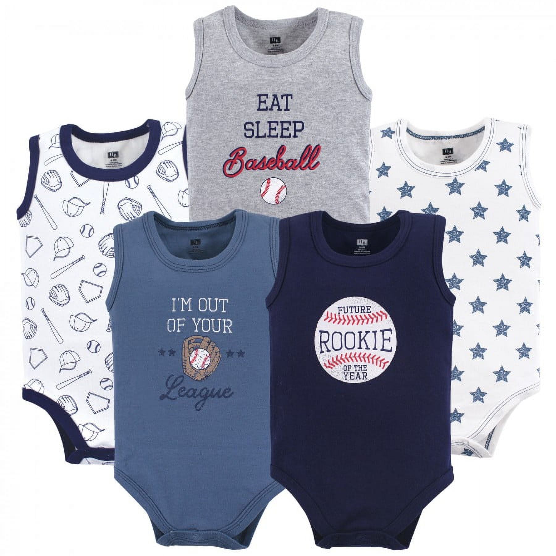 Hudson Baby Infant Boy Cotton Sleeveless Bodysuits 5pk, Baseball, 6-9 Months