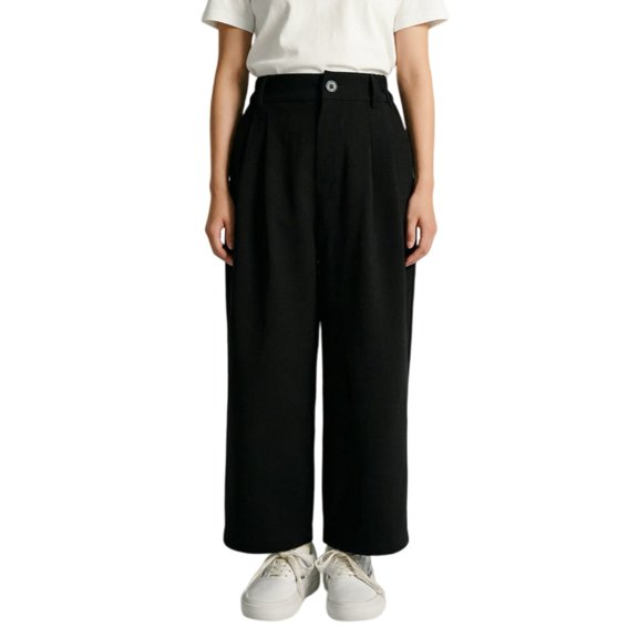 CPNG Girls Wide Leg Dress Pants Solid Color Elastic High Waist Wide Leg Casual Uniform Pants with Pockets
