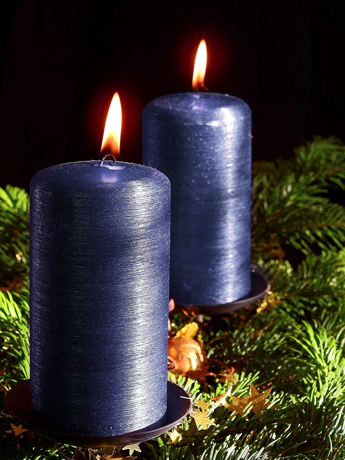 Hyoola, 2.75 x 5 Unscented Navy Blue Brushed Metallic Rustic Pillar Candles, Paraffin Wax with Cotton Wicks, 6-Pack