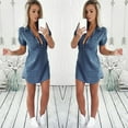 thumbnail image 5 of Babysbule Plus Size Women Dresses Women Short Sleeve Dress Solid Denim Dress Turn Down Collar Mini Dress XL On Outfit, 5 of 9
