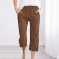 thumbnail image 2 of Wyobmus Womens Linen Capri Pants Plus Size Casual High Waisted Wide Leg Lounge Pants Drawstring 3/4 Solid Color Loose Palazzo Trousers With Pockets S-5X Coffee, 2 of 6