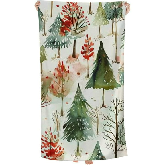 PHYHOO Vintage Christmas Tree Watercolor Beach Towels Xmas Rustic Holiday Summer Bath Towel Towel for Beach Swimming 30x60in
