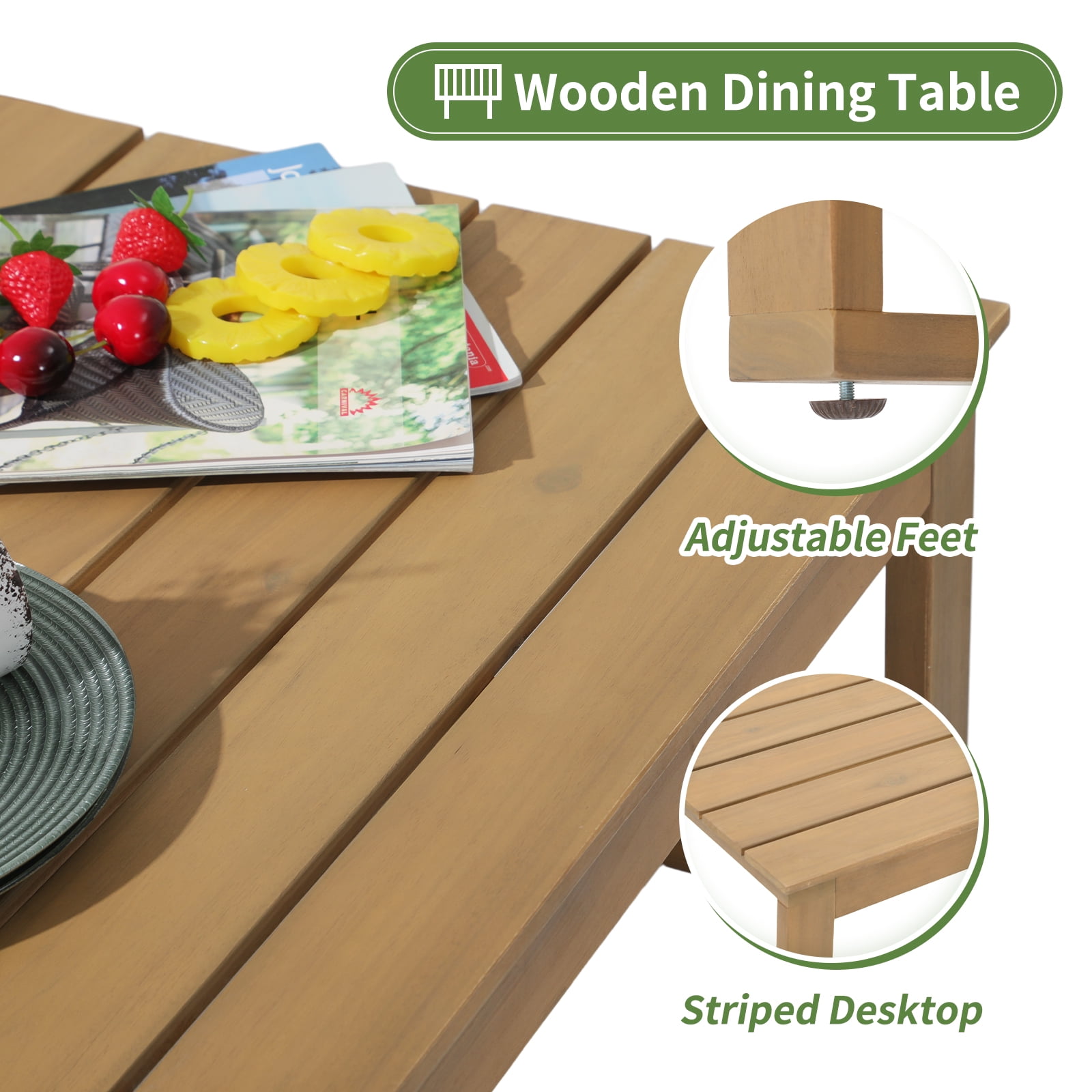 JOIVI Outdoor 4-Piece Acacia Wood Furniture Set, All-Weather Patio Sectional Sofa Set, Rope Lounge Couch with Wood Table, Gray Cushion