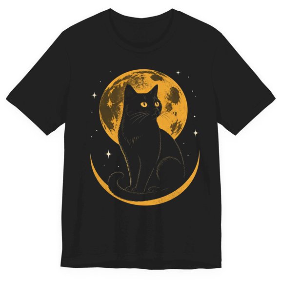 Celestial Mystical Moon Cat Graphic T-Shirt Size S-5XL