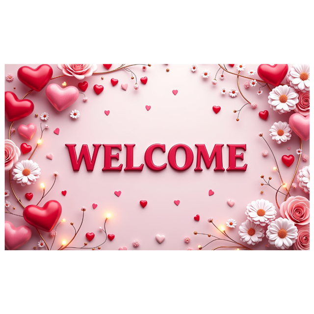Welcome Decorative Banner with Roses and Hearts for Parties Events Celebrations Wedding Backdrop Party Decoration and Indoor Photography Background