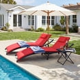 thumbnail image 2 of Homall 3 Pieces Patio Chaise Lounge Chair Sets Outdoor Beach Pool PE Rattan Reclining Chair with Folding Table and Cushion, Red, 2 of 7
