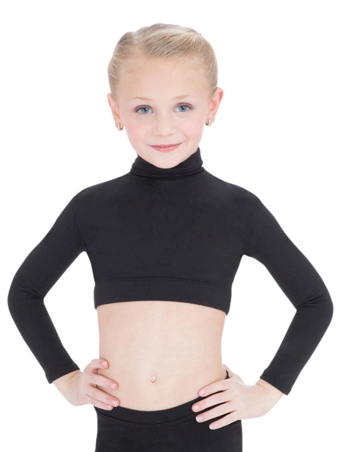 CHICTRY Girls Children Plain Turtleneck Long Sleeve Dance Sports Crop Top Shirt 