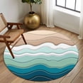 thumbnail image 2 of Round Rugs 5Ft, Teal Blue Ombre Stripe Round Area Rug Washable Indoor Throw Carpet, Abstract Summer Beach Coastal Soft Non Slip Circle Rug for Cabinet Bathroom Home Decor Aesthetic, 2 of 8