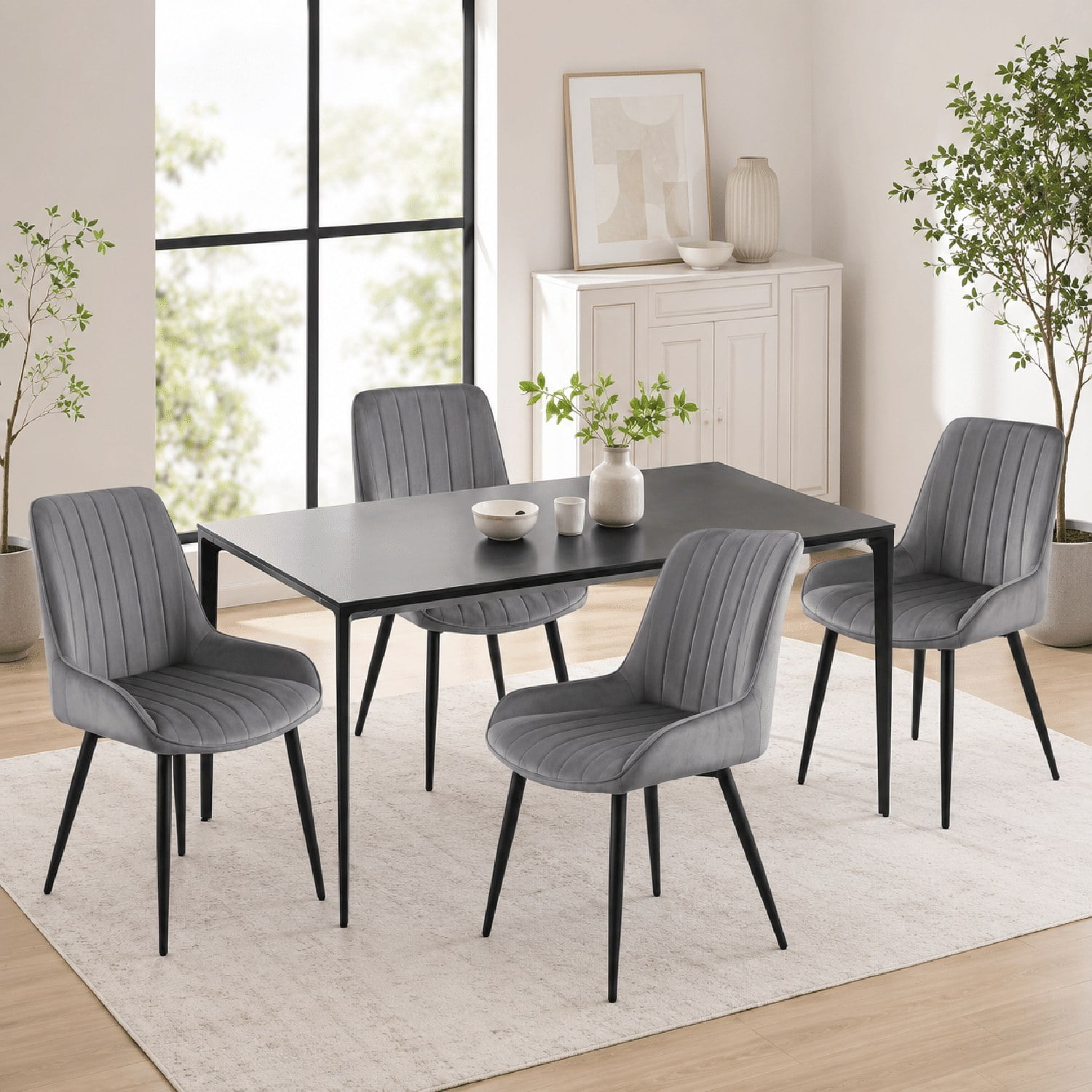 Modern Dining Chairs Set of 2, Fabric Upholstered Chairs with Metal Legs and Non-Slip Foot Pads, Ergonomic Seat and Backrest for Dining Room, Kitchen, Bedroom, Cafe