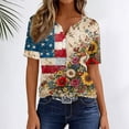 thumbnail image 5 of Women's 250th Anniversary USA Shirt Patriotic Flag Print V-Neck Button Short Sleeve T-Shirts, 5 of 7