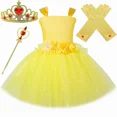 thumbnail image 4 of Vestido de tutú de hada con flores amarillas brillantes para niñas, para fiesta de cumpleaños, vestidos de princesa, disfraz de hada mariposa para Halloween para niños, 4 of 5