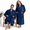 Royal Blue-One Size, variant on Grey-hooded One Size Unisex Fleece Couple's Bathrobe Set with Mr and Mrs Monograms