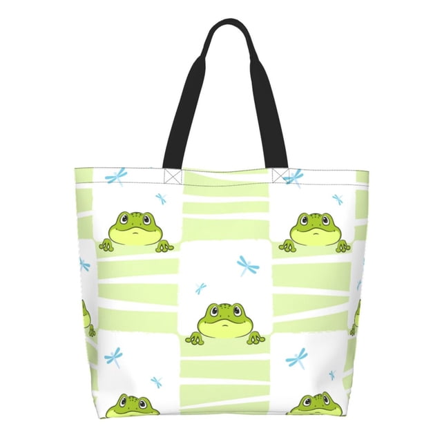 Balery Frogs and Dragonflies Bolsa Tote Estilo Estético con Cremalleras, Bolsa de Hombro, Bolsa de Compras Grande y Plegable