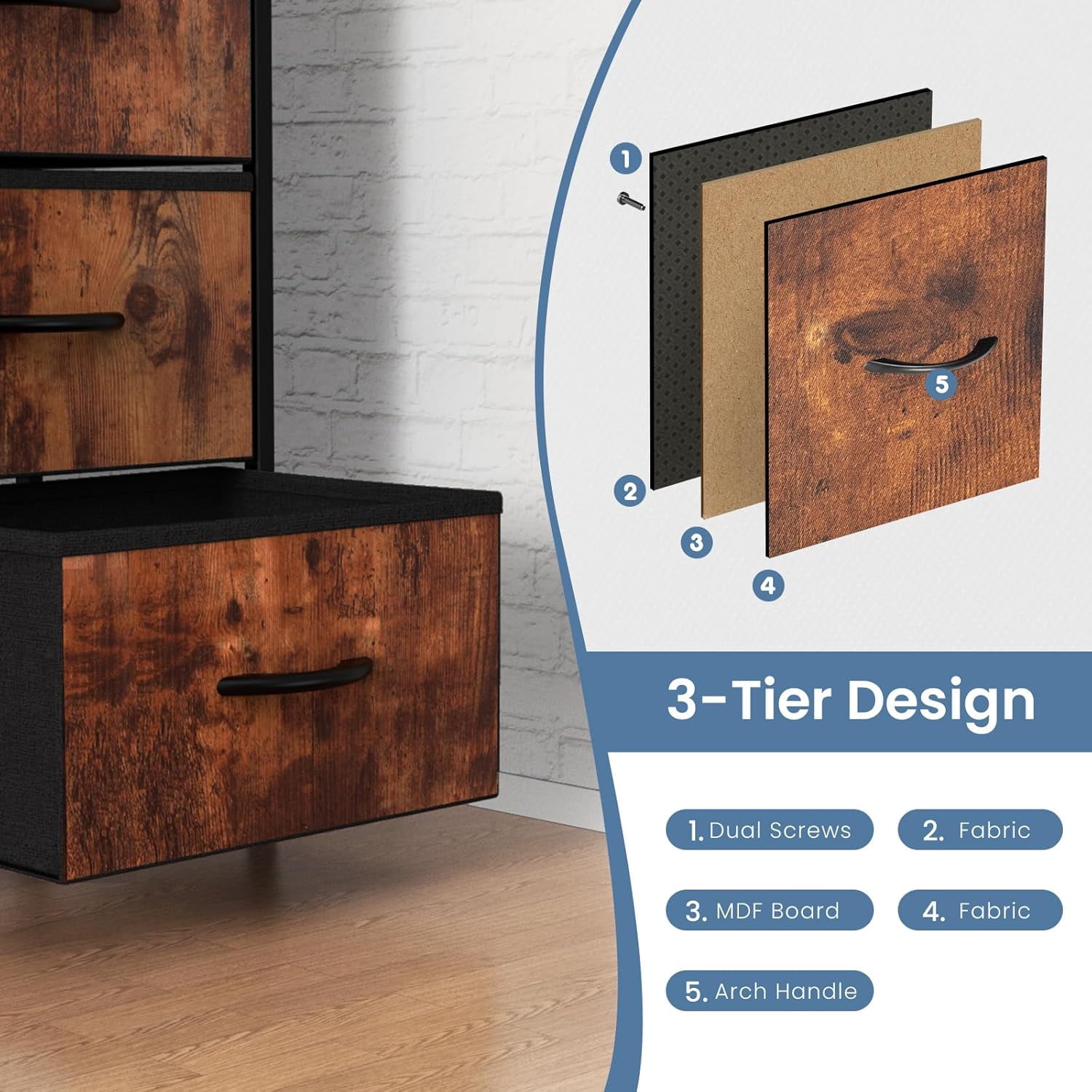 【Holiday Ready】6-Drawer TV Stand & Dresser, Multifunctional Furniture with Fabric Storage for Living Room, Bedroom, Rusty Brown