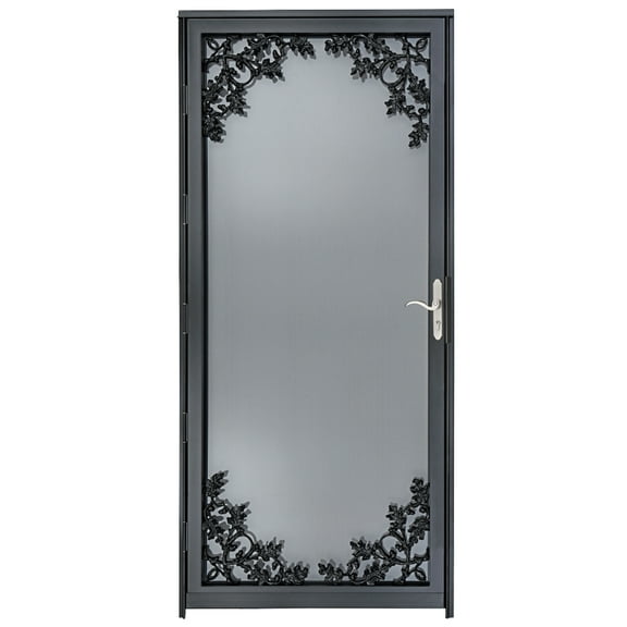 Grisham Deluxe Steel Security Door,36'' x 80''  Metal Tempered Glass Door Screen Replacement Enter Doors,Storm Door(334-Black)