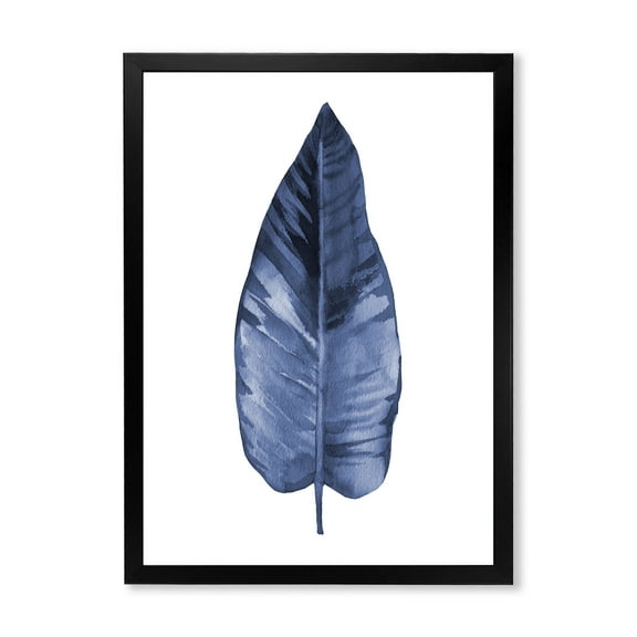 Designart 'Blue Leaf Watercolour On White Background' Traditional Framed Art Print