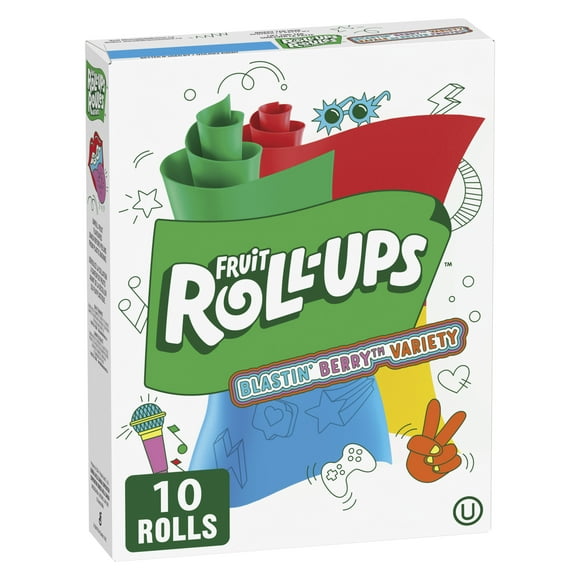 Fruit Roll-Ups Fruit Flavoured Snacks, Blastin' Berry Variety Pack, Gluten Free, 10 ct, 10 rolls, 141 g