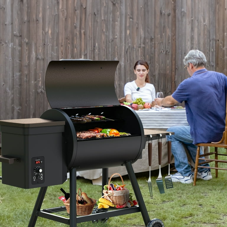 KingChii BBQ Pellet Grill Smoker, 456 SQ.IN, Side Shelf, PID